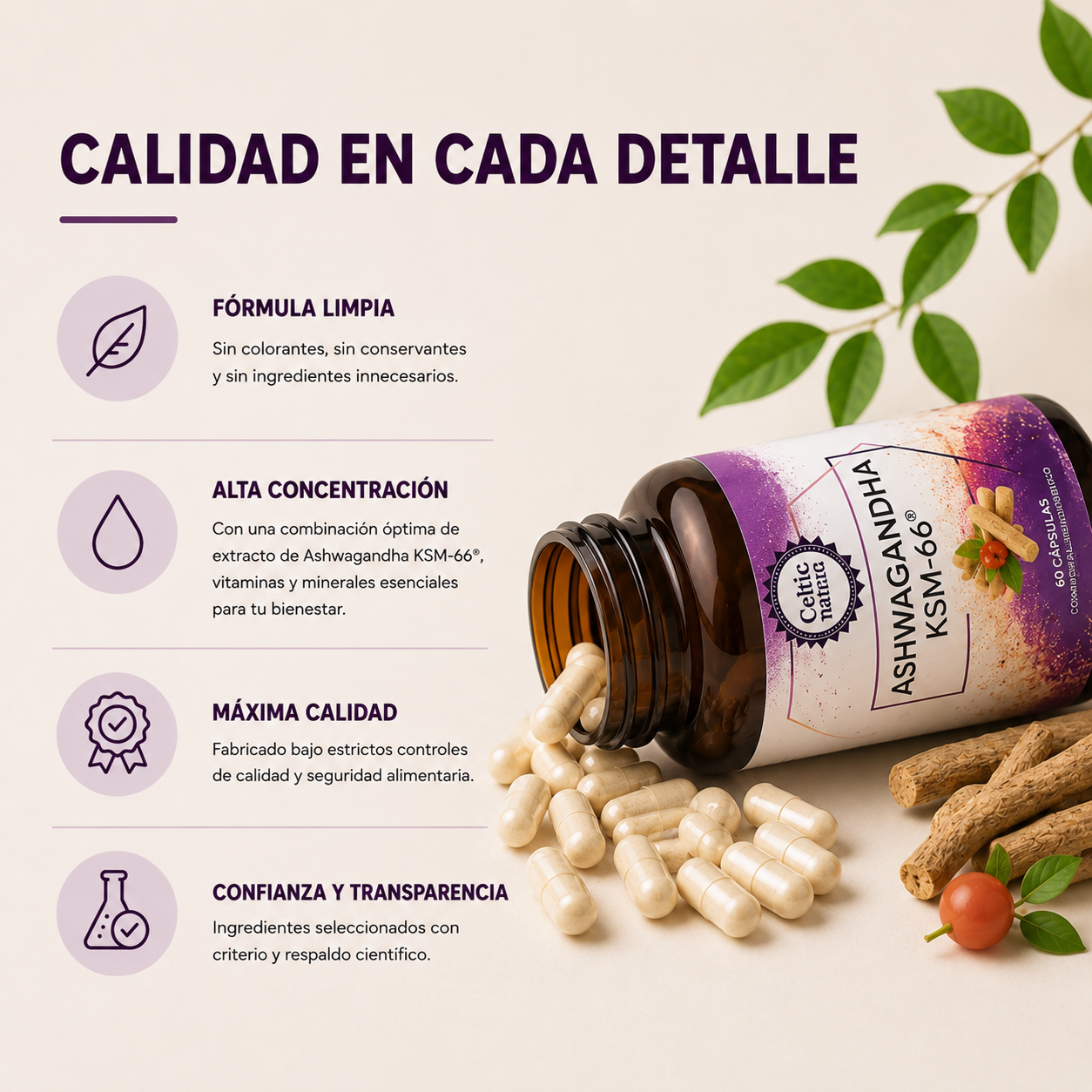 Ashwagandha KSM-66® – Estrés, Sueño y Energía