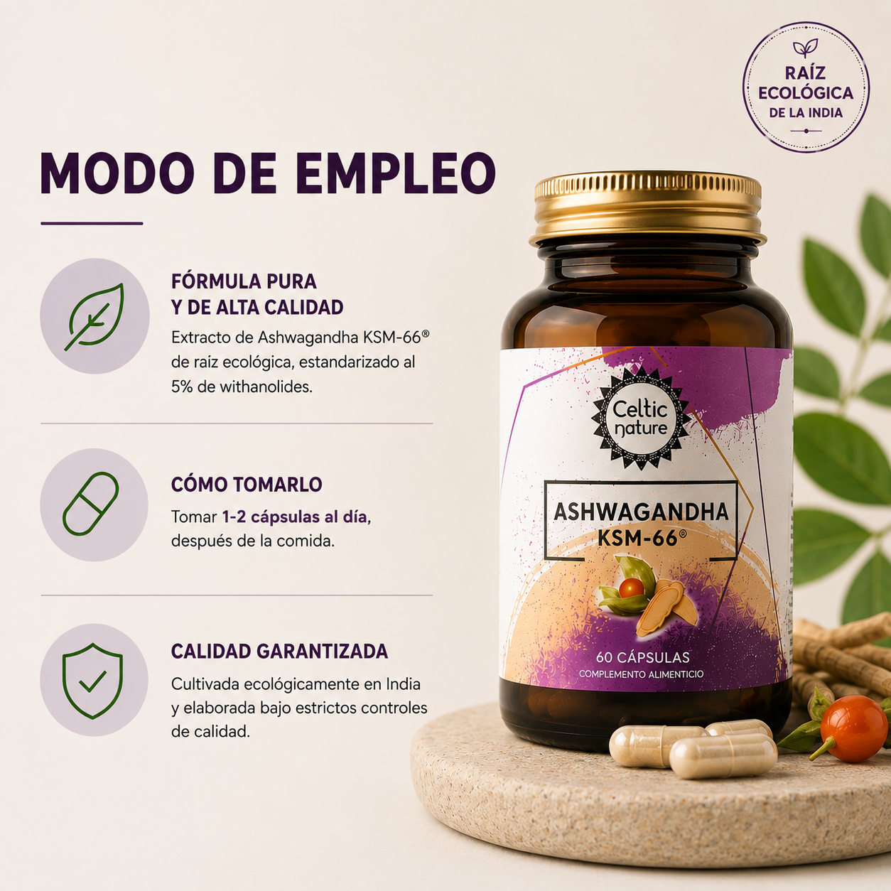 Ashwagandha KSM-66® – Estrés, Sueño y Energía